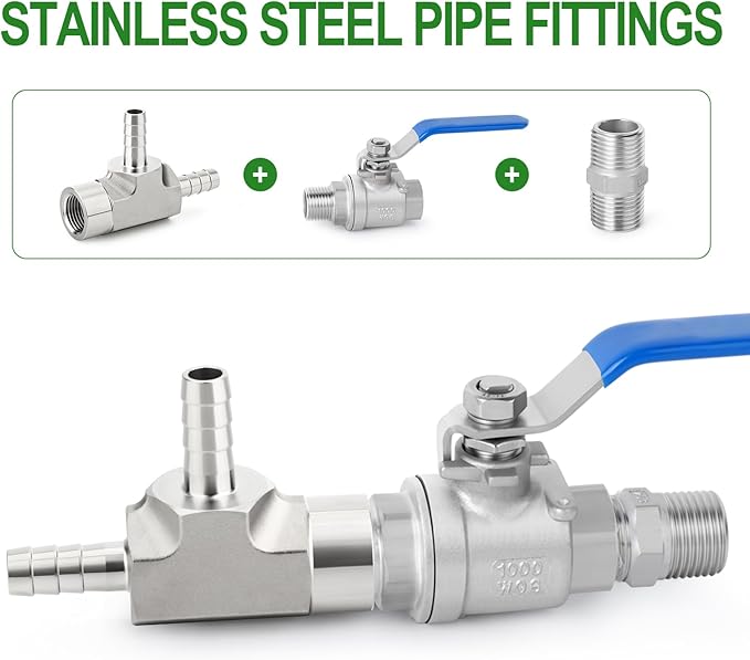 TAISHER 1PCS Forging of 304 Stainless Steel 3 Way Tee Hose Barb Fitting, 1/2" Hose Barb x 1/2" Hose Barb x 1/2" NPT Female for Fuel/Air/Lquid/Gas with 2PCS Hose Clamp