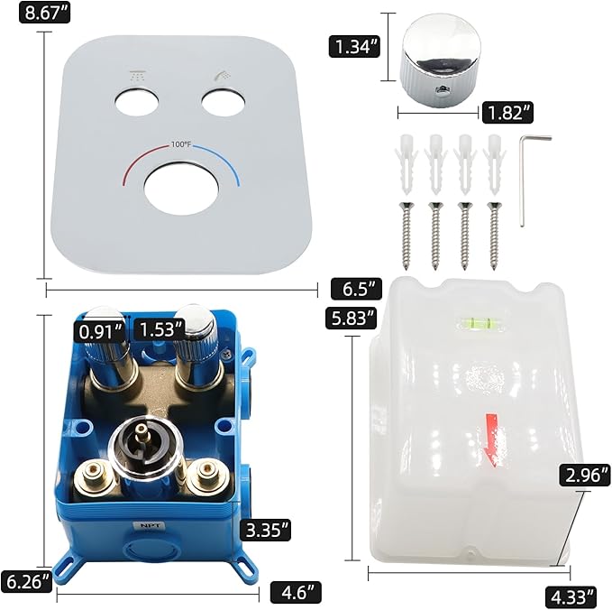 2 Way Brass Shower Diverter Valve Kit - Thermostatic Flow Control Valve, Simultaneous Operation, Adjustable Flow, Chrome Finish