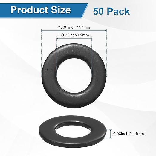 50-Pack 5/16" Flat Washers, 3/4" OD 304 Stainless Steel Washers for Bolts Screws Nuts for Automotive/Machinery/Furniture, Flat Metal Washers [Black Galvanized]