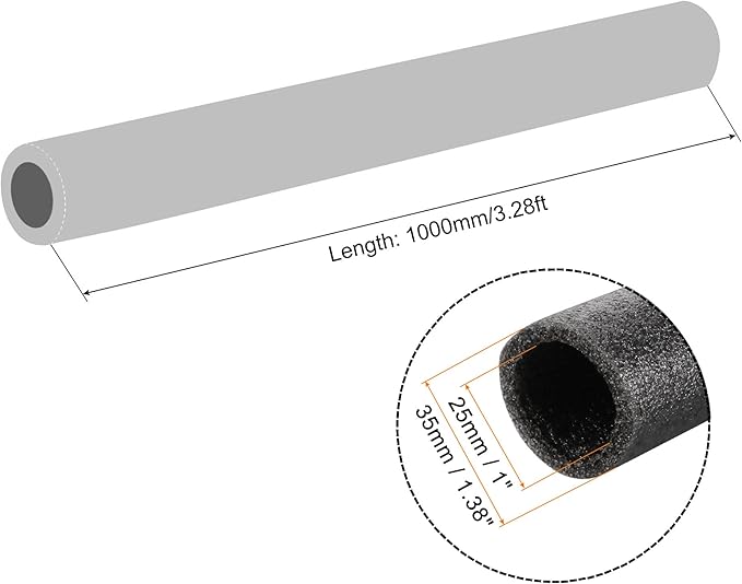 MECCANIXITY Foam Tube Sponge Protective Sleeve Black Seal Sleeve Polyethylene Pipe 25mm(1 Inch) ID for Pipe Insulation, Pack of 2