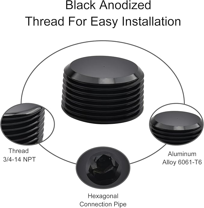 EVIL ENERGY 3/4" NPT Plugs Aluminum Socket Allen Head Black, Pack of 2