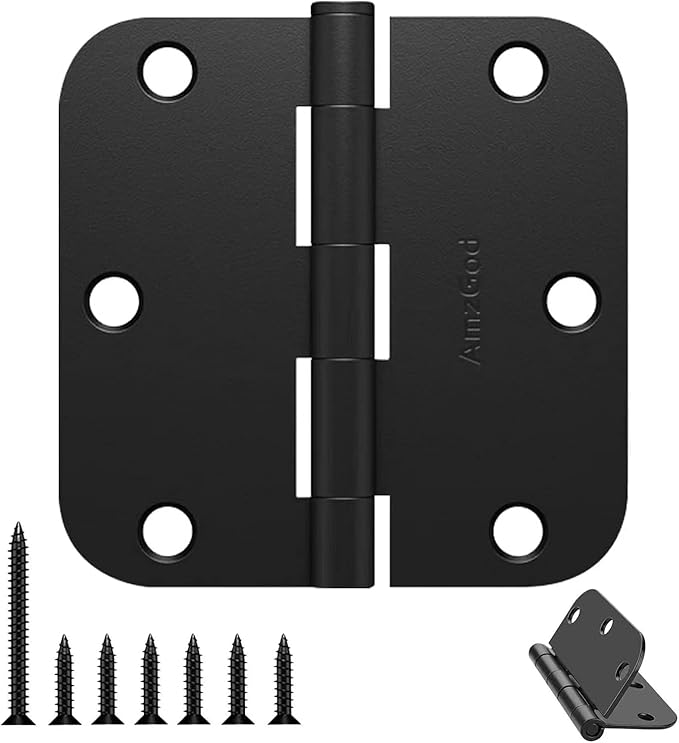 Door Hinges Matte Black - 48 Pack Black Door Hinges 3.5 Inch Rounded Interior Door Hinge with 5/8" Radius Corners - Black Hinges for Doors 3 1/2 Inches Flat Iron Residential Door Hardware