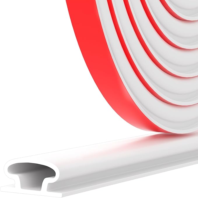 Weather Stripping Door Seal Strip, D Shape Rubber Door Weather Stripping,Self Adhesive Doors Seal Strip for Window Frame Weatherstripping Soundproofing Insulation (White, 50FT)