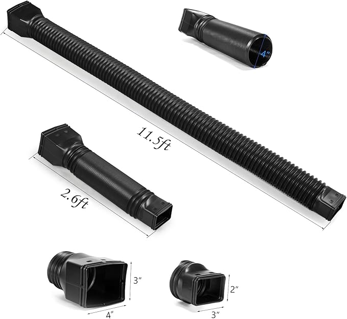 11.5ft Long Gutter Downspout Extensions Flexible, Drain Downspout Extender, Down Spout Drain Extender, Gutter Connector Rainwater Drainage, Extendable from 2.6ft to 11.5ft(2Pack, Black)
