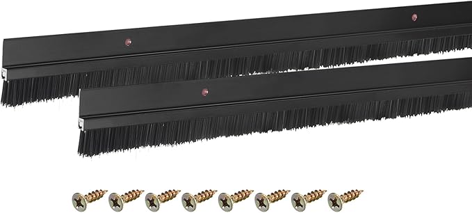 uxcell 2Pcs Door Brush Bottom Sweep H-Shape Aluminum Alloy Base with 0.6-inch PP Brush for Home, Industrial (47-inch L, Black)