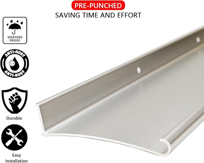 Extra Wide 5.12" W Door rain drip Guard Overhead,43.3" L Aluminum drip Cap for Exterior Doors Window Top,rain drip Edge Flashing,Water Deflector,rain Diverter,Anodized Silver 2PCS