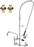 Commercial Sink Faucet,TOLSUNY Commercial Kitchen Faucet Wall Mount with Pre Rinse Sprayer,Wall Mounted Kitchen Sink Faucet for Industrial and Restaurant Sinks. (Classic, 43)