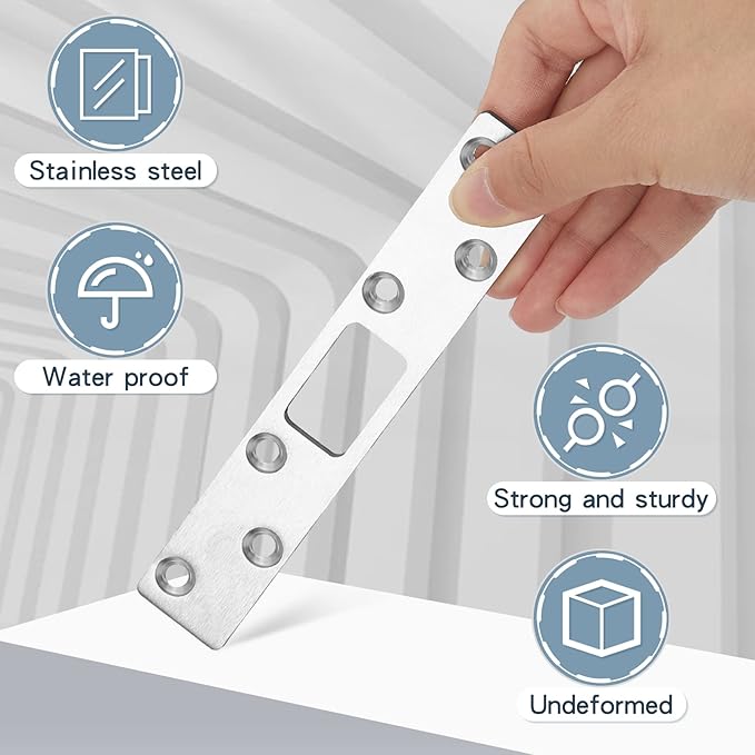 4 Pcs 6 Inch Door Strike Plate Security Latch Strike Stainless Steel Door Reinforcement Plate with Screws for Exterior Deadbolt Armor Heavy Duty Residential Use, Silver(Sliver)