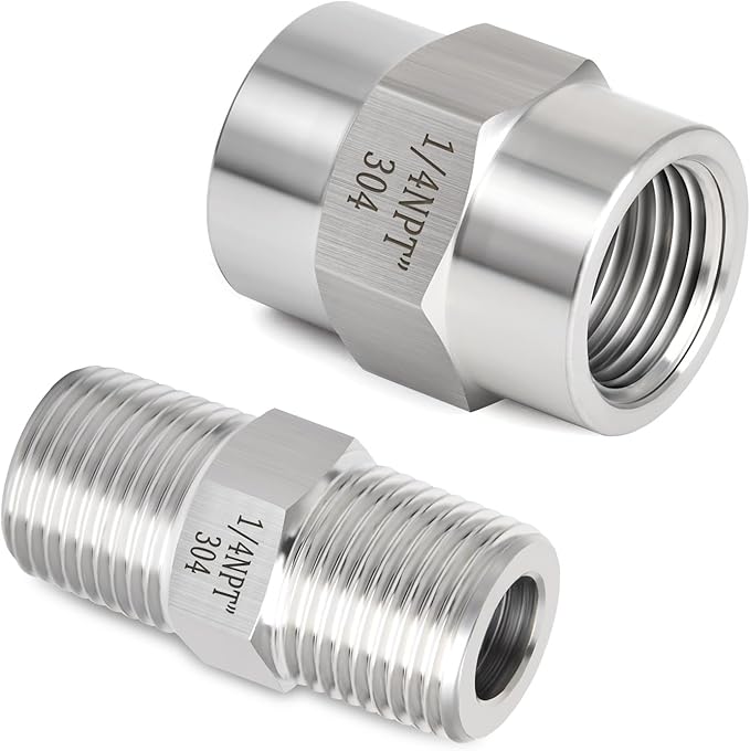 GASHER 10PCS 304 Stainless Steel Pipe Fitting, Hex Nipple Hex Coupling, 1/4" x 1/4" NPT Male Thread Pipe, 1/4Inch x 1/4Inch NPT Female Thread Pipe