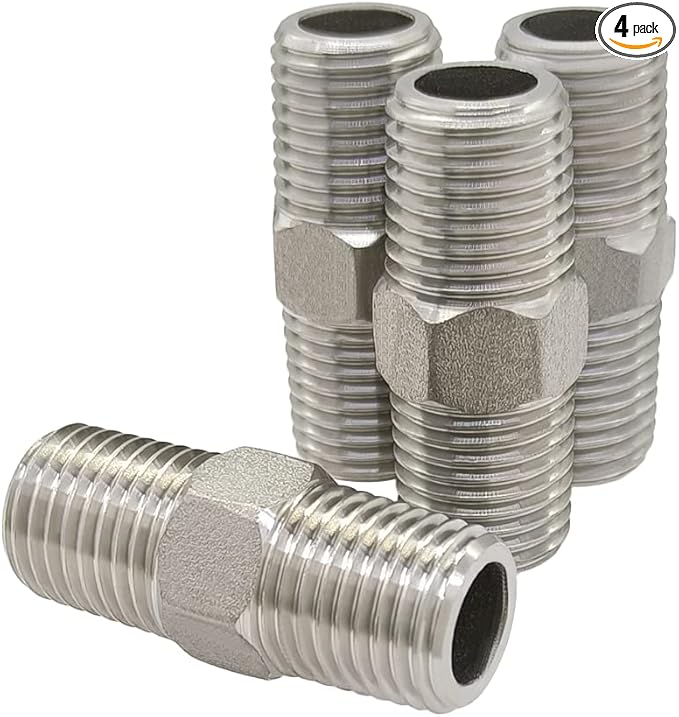 Hooshing 1/4" NPT Stainless Nipple Male to Male Pipe Fittings for Brew Kit Home Piping, Pack of 4