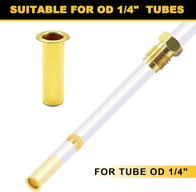 Siptenk 100PCS Brass Compression Tube Inserts for OD 1/4", Insert Tube Support Compression Sleeve Fitting, Sleeve Ferrules for Oil Water Air Pipe