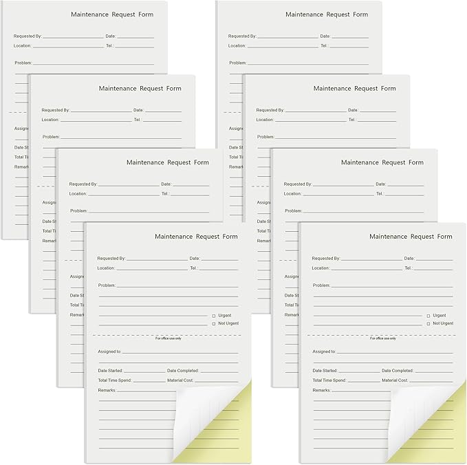 Clabby 400 Sets Maintenance Request Book/Forms/Slips, 2 Part Carbonless, 4. 7 x 7. 1 Inch Maintenance Log Books, Repair Request Forms, 50 Sets Each Pad, for Office Hospitals Management