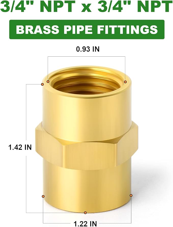 TAISHER 5PCS Brass Pipe Fitting, Coupling, 3/4-Inch Female Pipe x 3/4-Inch Female Pipe