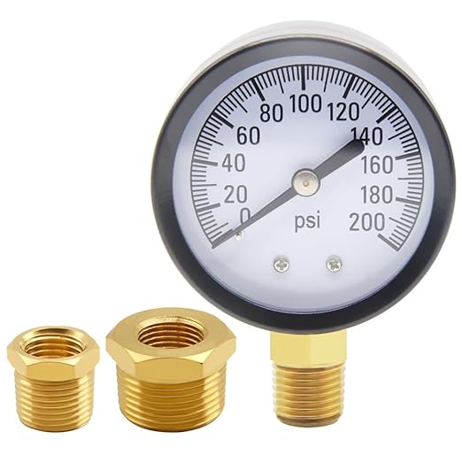Pressure Gauge 0-200PSI 1/4" NPT Male Brass Bottom Mount 2" Dial Stainless Steel Case Include 1/2" NPT and 3/8" NPT Connector Universal Multifunctional