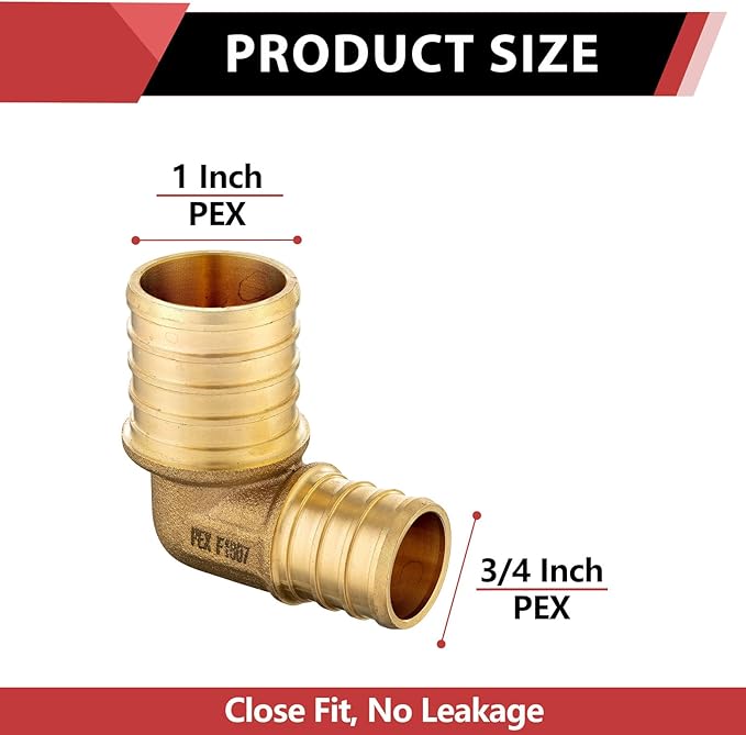 (Pack of 10) EFIELD 3/4"x1" Pex Reducing Elbow Crimp Brass Fittings For Pex Pipe Connection, ASTM F1807,(PEX1807066-10PCS)