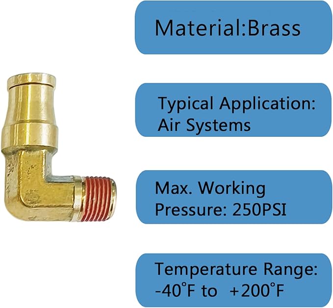 Push-to-Connect Pneumatic Fittings Set - 3/8" Tube OD x 1/8" NPT Male DOT Air Brake Line Fittings, 5pcs Brass Air Hose Quick Connect Fitting