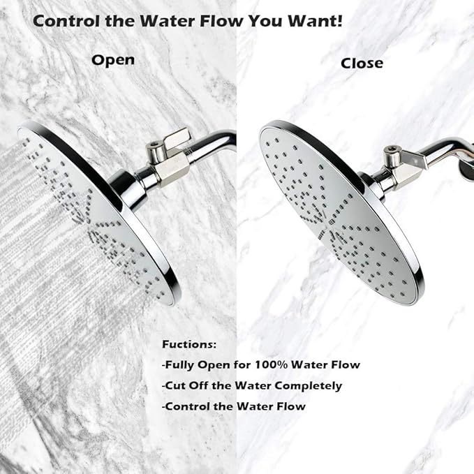 Showerhead Shut Off Valve with Stainless Handle, 304 Stainless Steel Mini Ball Valve(1/2" Female X Male) NPT Thread, Water Flow Control Valve Regulator Chrome, Shower Head Flow Control Valve