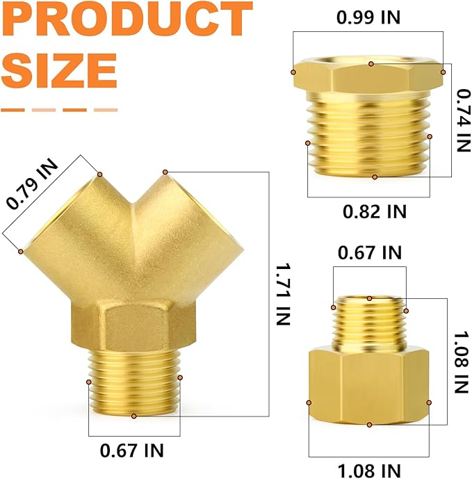 GASHER 5PCS Brass Pipe Fitting Male Branch Tee Y Adapter 1/2" NPT Female x 1/2" NPT Female x 1/2" NPT Male