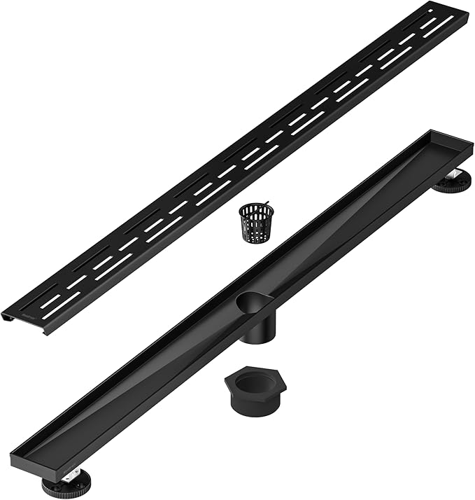 Neodrain 36 in Matte Black Linear Shower Drain, Rectangular Linear Shower Drain with Brick Pattern Grate, Brushed 304 Stainless Steel Bathroom Floor Drain