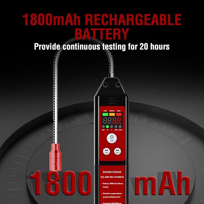 Refrigerant Leak Detector, Aprvtio New Upgrade WJL-6000PRO Freon Leak Detector with Loud Alarm, 1800mAh Rechargeable Battery, Freon Sniffer HVAC Halogen Gas Sniffer for R22 R410A R134A R454B