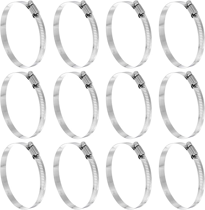 HARFINGTON 12 Pcs Hose Clamp 3-9/16"-4-1/2" (91-114mm) 304 Stainless Steel Adjustable Worm Gear Hose Clamp Assortment Kit for Fuel Line Pipe Plumbing Automotive Tube Mechanical