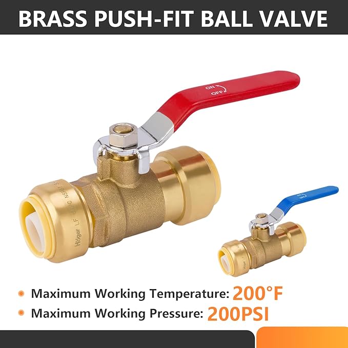 HeSun 10-PCs 3/4 Inch Push Fit PEX Ball Valve, Push-to-Connect Full Port Shut-off Valve for Hot and Cold Water,with 2 Disconnect Clips, PEX,Copper,CPVC, Blue & Red