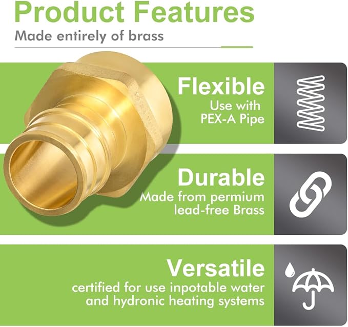 2 Pack Pex-A Female Adapter, 1 Inch Female NPT to 1Inch PEX-A Brass Expansion PEX-A Fittings,Zero-Lead Brass NSF/ANSI 61 NSF 372 Certificate, ASTM F1960 Certified
