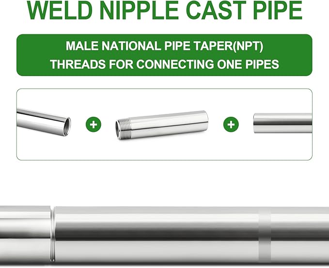 TAISHER 2PCS 304 Stainless Steel Pipe Fittings, 1/2" NPT Male Threaded, 8" Length Weld Nipple Cast Pipe