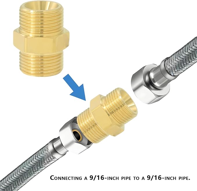 9/16" Male Thread to 9/16" Male Thread Brass Adapter, for RV, garden, kitchen & bathroom faucets, brass compression fitting, plumbing water supply part (2 packs)
