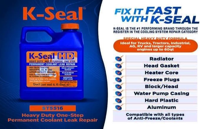 K-Seal ST5516 Heavy-Duty Multi-Purpose One Step Permanent Coolant Leak Repair, 16 oz, Pour and Go, Mixes with All Antifreeze, No Flushing Required