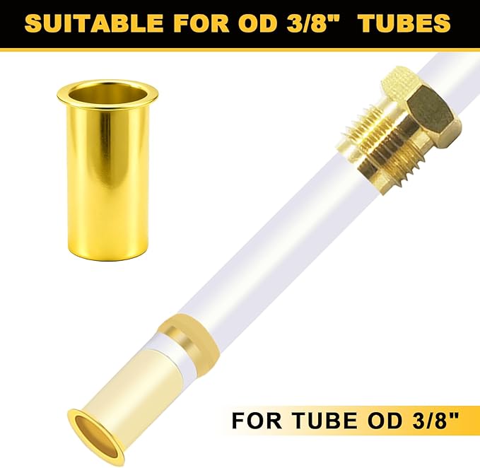 Siptenk 60PCS Brass Compression Tube Inserts for OD 3/8", Insert Tube Support Compression Sleeve Fitting, Sleeve Ferrules for Oil Water Air Pipe