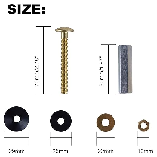 Universal Tank to Bowl Bolts & Gasket Kit, Tank to Toilet Gasket 2 Inch, Solid Brass Hardware Kit Toilet Repair Kit with 2 Pcs Gasket Fits Most 2-Inch/2.5-Inch Flush Valve Opening Toilet Tanks