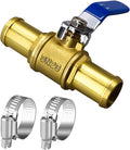 1 inch brass mini shut off ball barb valve for water fuel hose gas line rv air tubing, straight inlet manifold petcock (1pc with clamps kit)