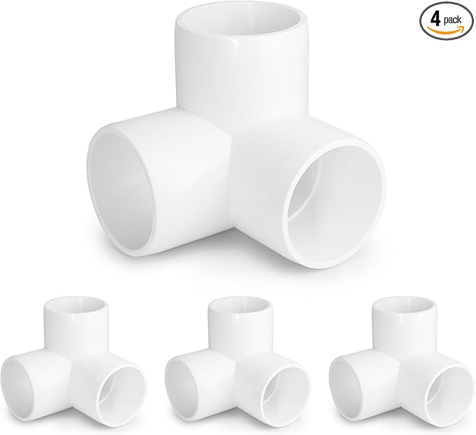 3 Way PVC Pipe Fittings 1-1/2 Inch, Zernmiarder White PVC Elbow Corner Side Outlet Tee Fitting, SCH40 Furniture Grade Pipe Connectors - Fits 1-1/2" Polyvinyl Chloride Pipes, 4 Pieces