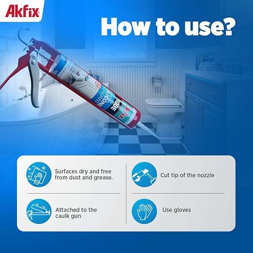 Akfix 100E RTV Clear Silicone Caulk (48x10.1 fl.oz.) - 100% Waterproof Silicone Sealant for Kitchen and Bathroom, Shower, Toilet, Sink, Window and Door, No Yellowing | Clear, 48 Pack