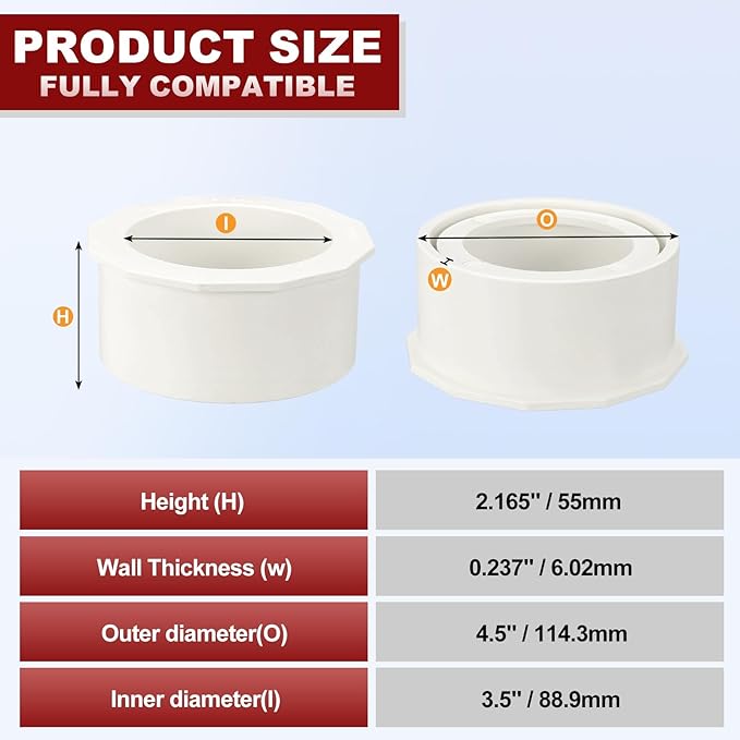 1Pcs 4" x 3" PVC Reducer Bushing Fitting, SCH40 (Socket x Socket) Furniture Grade PVC Pipe Fitting, Reducer Bush Adapter for Home Sewer Plumbing, Industrial, Pipe Connection, White