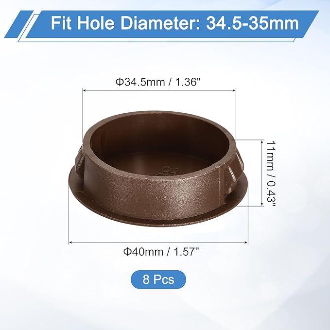 uxcell 8Pcs 35mm(1-3/8") Nylon Hole Plugs, Flush Type Panel Round Snap in Fastener Knockout Locking Plugs for Furniture Insert End Caps Panels, Brown