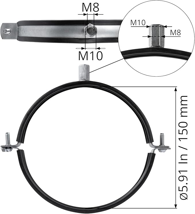 6" Inch Galvanized Pipe Hanger with Rubber - Conduit Mounting Clamp - Tube Brackets - Pipe Clamps - Tube Wall Mounting Bracket Clamp - Rigid Conduit Holder - PVC and Metal Pipe Attachment Hanger