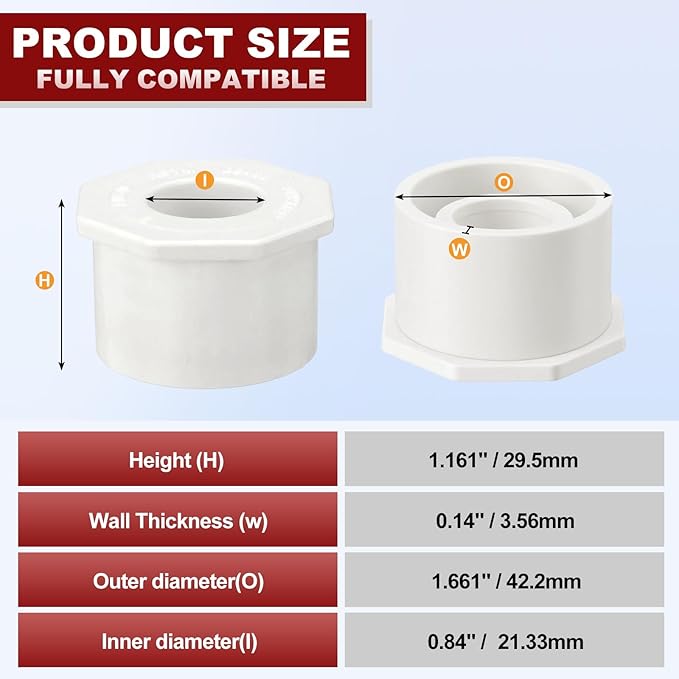 25Pcs 1 1/4" x 1/2" PVC Reducer Bushing Fitting, SCH40 (Spigot x Socket) Furniture Grade PVC Pipe Fitting, Reducer Bush Adapter for Home Sewer Plumbing, Industrial, Pipe Connection