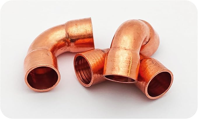 6Pcs 5/16 Inch ID 0.8mm Thick Pure Copper 90 Degree Elbow, Short Radius Pipe Fitting with Sweat Solder Connection for Plumbing HVAC Refrigeration System
