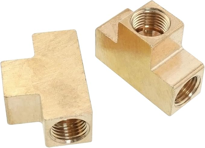 Mutai 2Pcs Brass Barstock Tee, 3-Way T-Fittings Pipe Fittings, 1/8inch NPT Female Pipe Tee