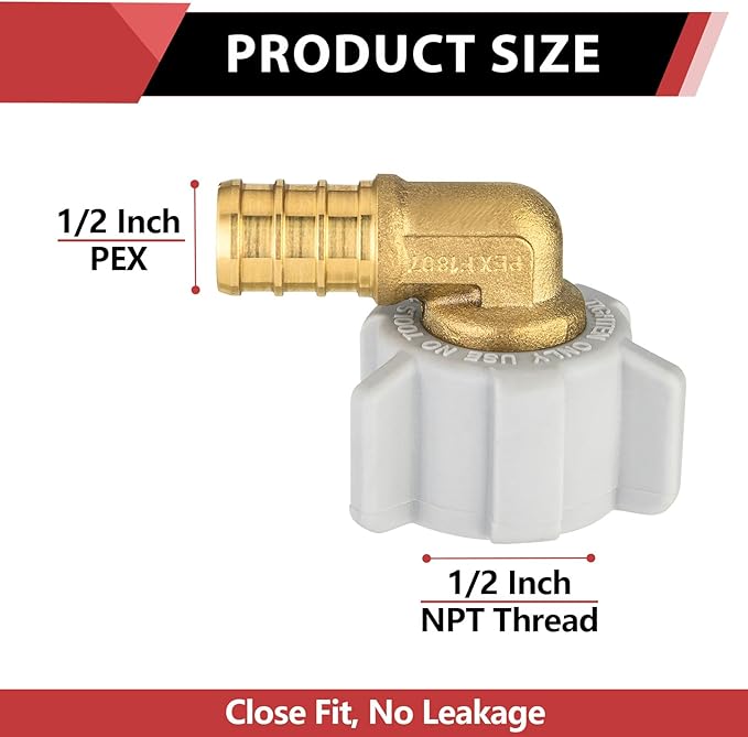 100-Pack EFIELD Pex 1/2" X 1/2" Female NPT Swivel Elbow Brass Crimp Fittings, ASTM F1807,(PEX1807208-100PCS)