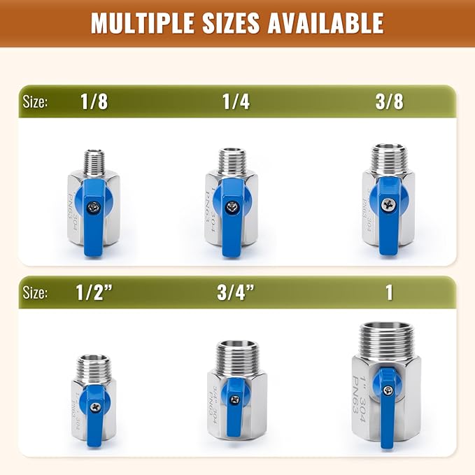 4Pack 1/2" Mini Ball Valve, 304 Stainless Steel Shut-Off Valve NPT Female x Male Thread Small Valves for Compact Space (4, 1/2 Inch)