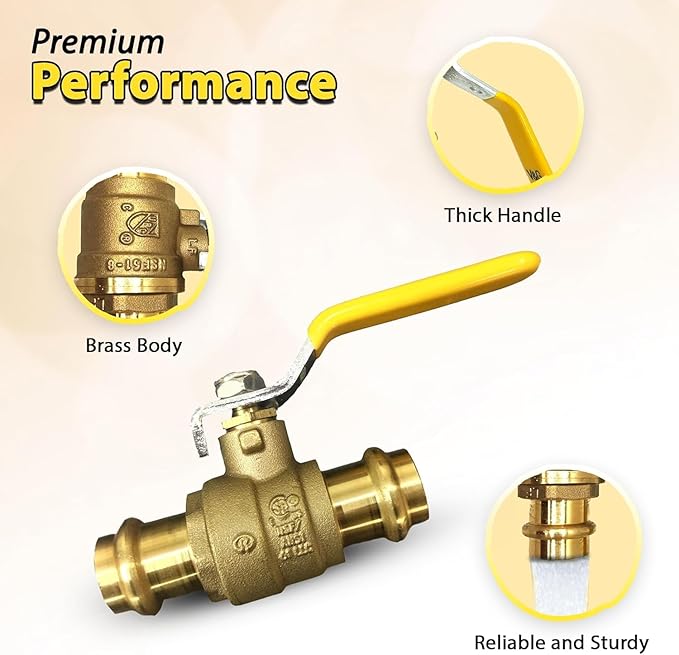 1 1/4" Propress Brass Ball Valve - Press Shut Off Ball Valve with EPDM O-ring Fit Both End - Premium Water Stop Shut Off Tool with 1" In. Connections - Pack of 2