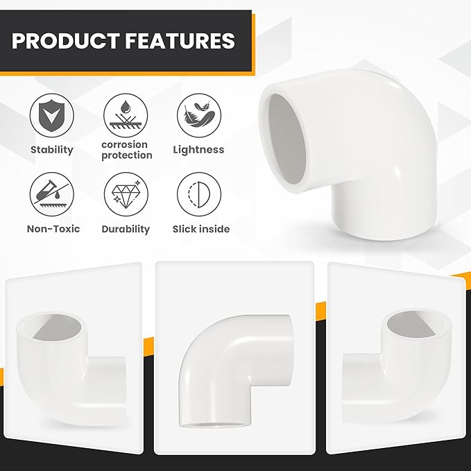 3/4" 20 Pcs 90 Degree Elbow Pipe Fittings (Socket x Socket), Heavy Duty 2 Way Right Angle Pipe Fitting for DIY Creations, Schedule 40 PVC Coupling Adapter.