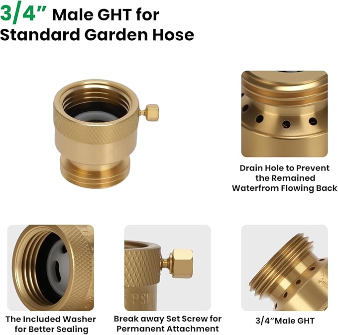 Watflow 3/4" GHT Hose Bib Backflow Set, Solid Brass Anti-Siphon Vacuum Breaker, Brass Outdoor Faucet Anti-Backflow Valve, 3/4" F x 3/4" M(4 Pack)