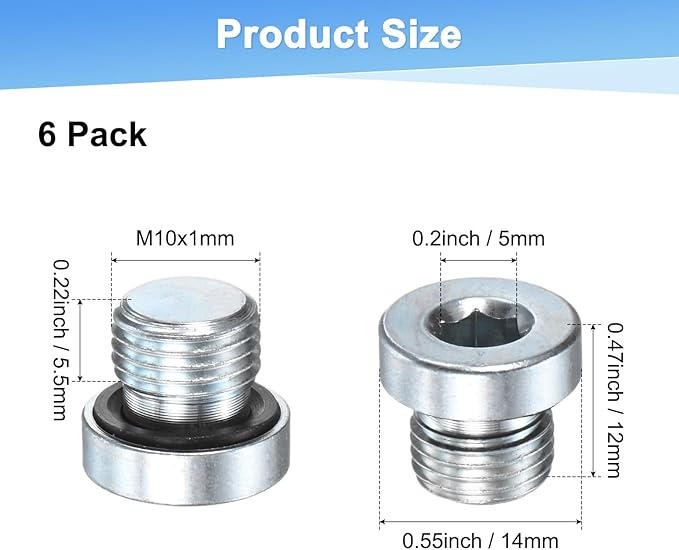 4-Pack M10x1mm Inner Hex Head Pipe Fitting Plug, Carbon Steel Sensor Socket Plug with Seal O-Ring for Terminate Pipe Ends/High Pressure Washer, Sealing Screw