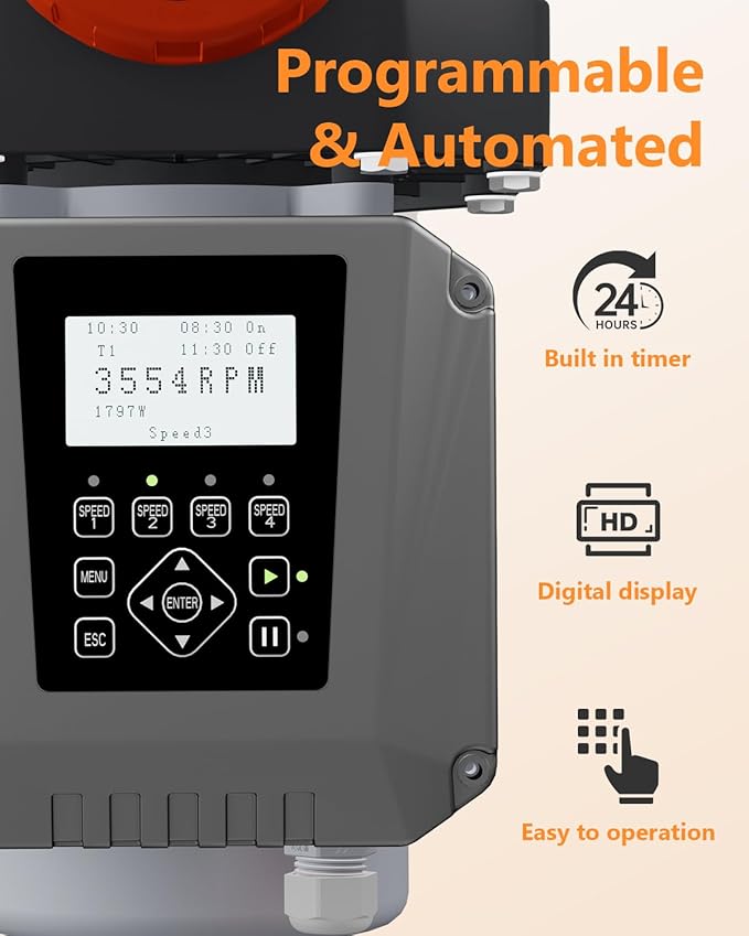 3HP Variable Speed Pool Pump In/Above Ground Swimming Pool Pump, 11359 GPH High Flow, 220-240V 60Hz, Self Priming Pool Pumps with Filter Basket