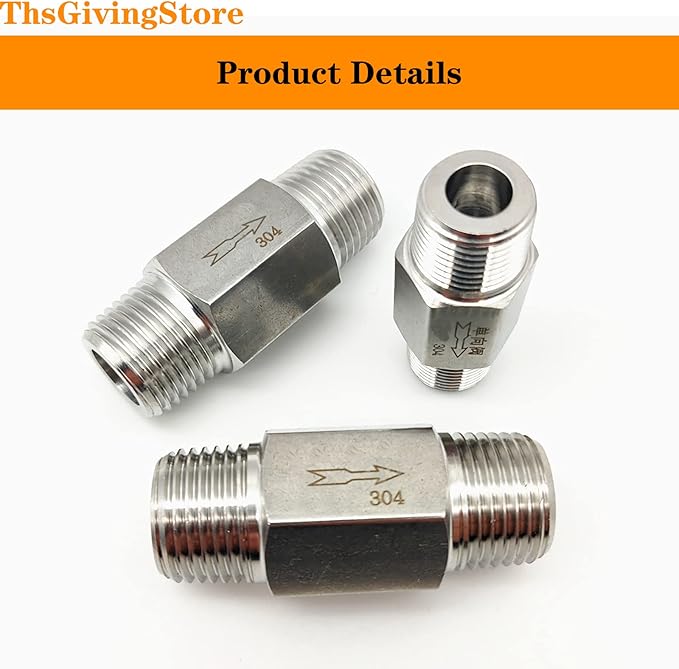 1/4 Inch NPT Male to Male Thread 304 Stainless Steel Check Valve One Way Non-Return Valve for Water Oil Gas Check Valve 1PCS