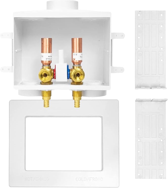 Washing Machine Outlet Box, Double Drains, Single Lever, 1/2 Inch Pex Crimp Inlet x 3/4 Inch MHT Outlet Connection, with Copper Water Hammer Arrestor(Pack of 20)(WM016-20Pack)
